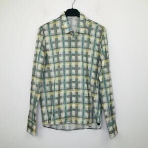 Good Man Brand Men's Small Shirt Gray Yellow Plaid Long Sleeve Button Up BL14